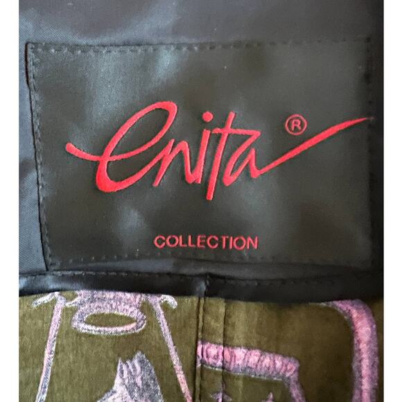 Enita Black Womens Medium Satin Utility Jacket Zip Snap Brass Button Lined Black - Picture 3 of 13